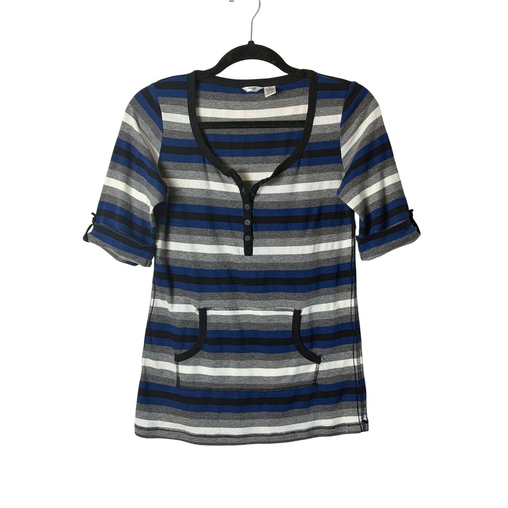 Lounge by Maurices Striped Henley Top Medium Blue Gray Short Sleeve Casual Tee